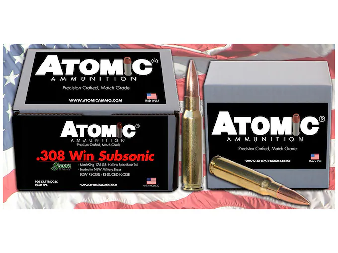 Atomic Ammunition Match Subsonic 308 Winchester Ammo 175 Grain Sierra MatchKing Jacketed Hollow Point Box of 100 Atomic Ammunition Match Subsonic 308 Winchester Ammo 175 Grain Sierra MatchKing Jacketed Hollow Point Box of 100 - Suppressors - Polymer80 Depot